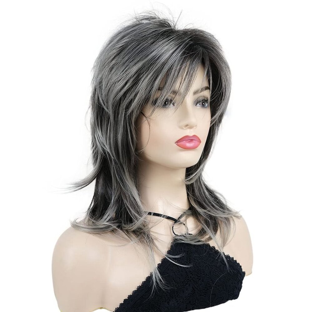 Shaggy Layered Wig with Bangs, Shoulder Length Natural Straight Shags Wig, Soft